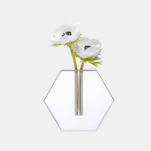 Lucite Hexagon Vase with Anemones