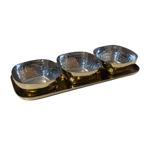 Gold Hammered Metal Dip Bowl Set