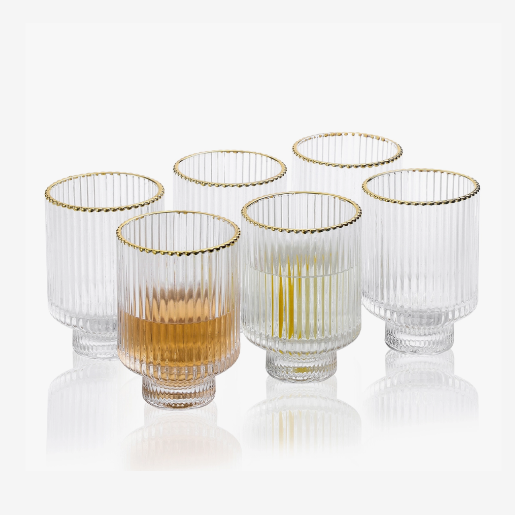 Ribbed Tumbler Glasses with gold Rim, 6 Pack – YB Gift Shop