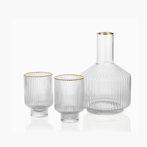 Ribbed Glass Decanter with Glasses